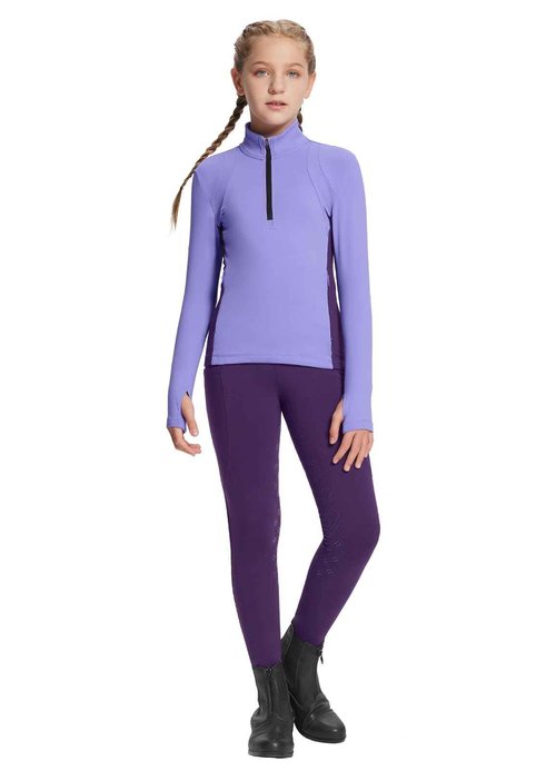 baleaf Girls Fleece Equestrian Clothing, Full Seat Riding Pants and Long Sleeve Shirts(Purple, XS)