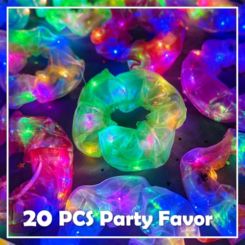 20 PCS Light up Scrunchies, 3 Glow Mode, Hair Accessories for Women, Glow in the Dark Party Supply for Festival Rave Slumb...