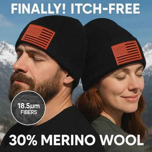 Oversize M/L/XL/XXL American Flag Beanie Hat - Merino Wool Beanie for Men Women, Fleece Lined Large Winter Hat