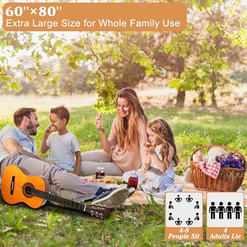 HX&OD Outdoor Picnic Blanket, Extra Large, 80''x60'' Waterproof Foldable Blankets Gingham Picnic Mat for Beach, Camping Gr...