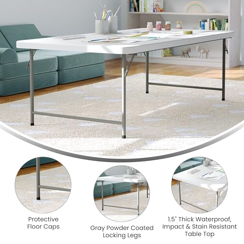 EMMA + OLIVER 4.93' Kids Folding Activity Table for Classrooms and Home, Heavy-Duty Rectangular Plastic Classroom Table fo...