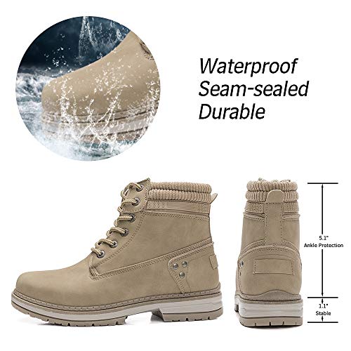 Athlefit Women's Work Waterproof Hiking Combat Boots Lace up Low Heel Booties Ankle Boots