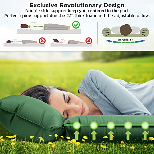 Camping Pad with Armrest & Pillow - Self-Inflating Air Mattress - Rollover Protection - Ultra-Comfortable Mat - Lightweigh...