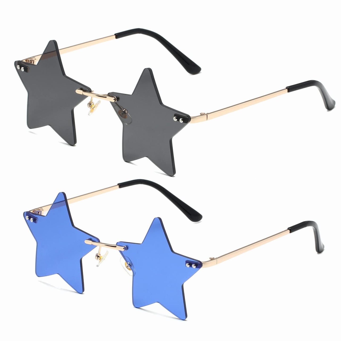 LASPOR Rimless Star shape Sunglasses for women/men Frameless Party glasses Super Cute Vintage Retro Pentagram Eyewears（Blue+Black）