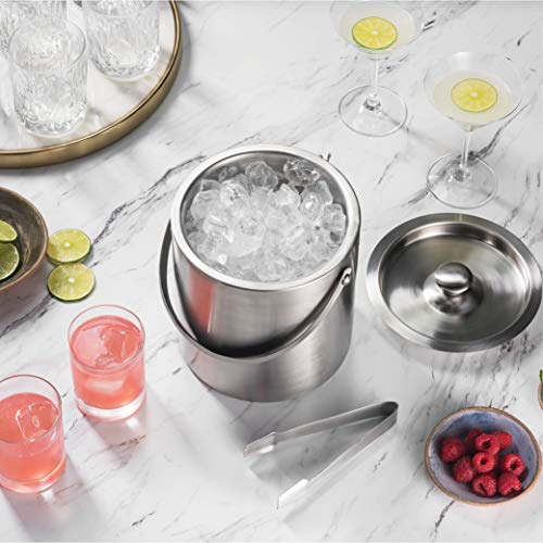 FineDine Double-Wall Stainless Steel Insulated Ice Bucket with Lid & Ice Tong [3 Liter] Included Strainer Keeps Ice Cold &...