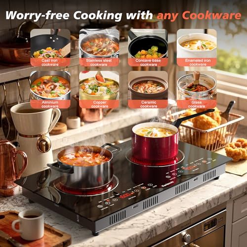 Karienvir 2 Burner Electric Cooktop 110v, 2000W Electric Stove Top Countertop & Built-in, Plug-in Electrics Cooktop 24 Inc...
