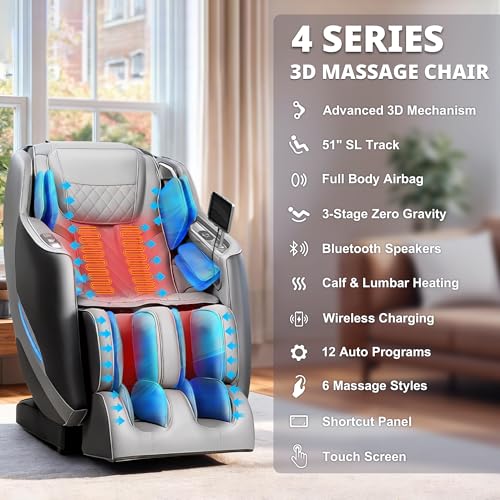 Mazzup Massage Chair, 3D Massage Chair Full Body, Zero Gravity Shiatsu Recliner W/Heating, SL Track, Wireless Charger, Blu...