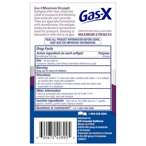 Gas-X Maximum Strength Gas Relief Softgels with Simethicone 250 mg for Bloating Relief - 50 Count