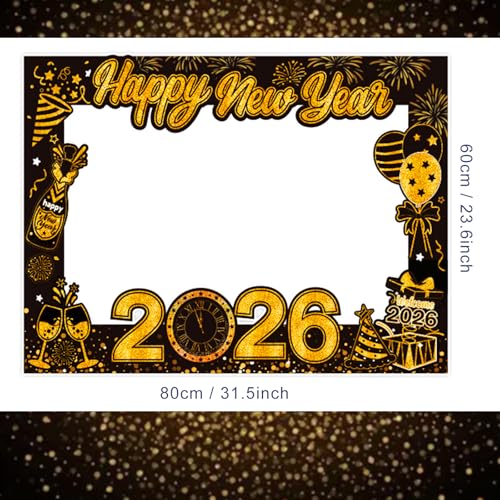 DONCIDAY New Year Eve Photo Booth Props & Frame Set, 2026 Happy New Year's Eve Party Accessories Decoration