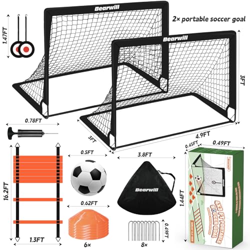 Bearwill Soccer Goal, Kids Soccer Goals for Backyard Set of 2, 4x3ft Portable Soccer Goal Pop Up Soccer Net, Kids Soccer N...