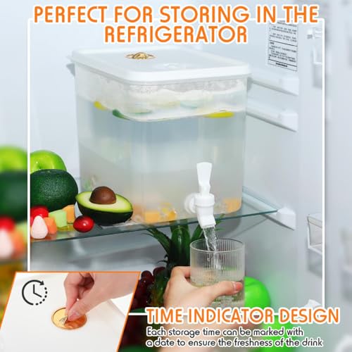 Domensi 2 Pack 2 Gallon Drink Dispenser for Fridge with Spigot Water Dispenser Leak Proof Lids Filter Screen Beverage Juic...