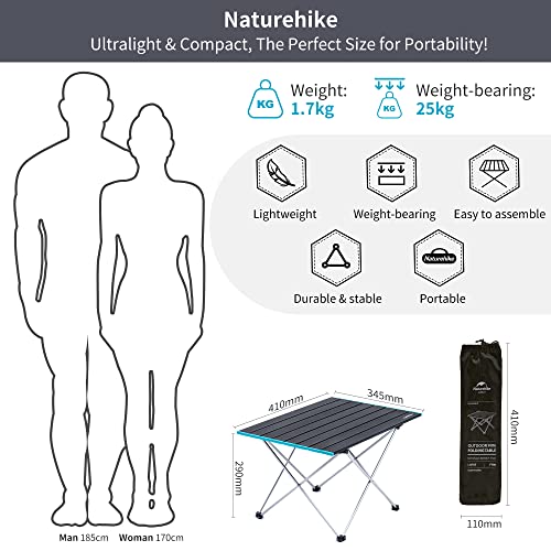 Naturehike FT08 Portable Camping Table, Ultralight Aluminum Folding Beach Table with Carry Bag for Outdoor Cooking, Picni...