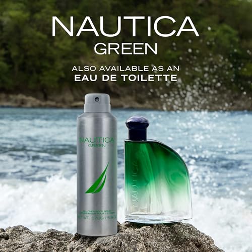 Nautica Color Green Deodorizing Body Spray for Men, Woody Fougere Fragrance, Notes of Ginger, Geranium and Vetiver, 6.0oz