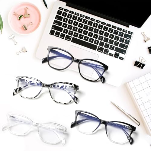 VisiWell 4 Pack Progressive Multifocus Reading Glasses for Women Men Blue Light Blocking Readers with Spring Hinge