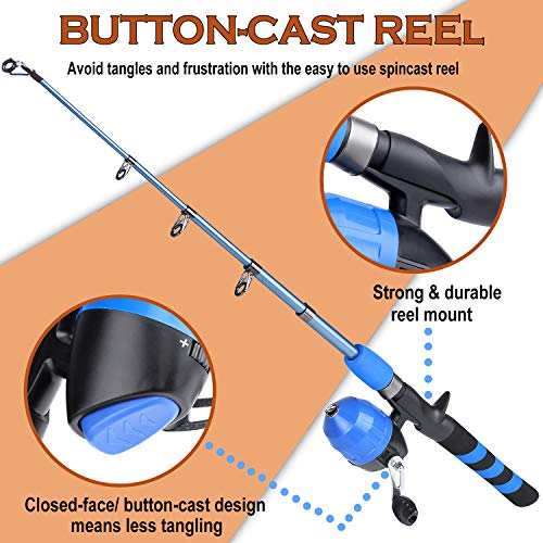 PLUSINNO Kids Fishing Pole, Portable Telescopic Fishing Rod and Reel Combo Kit - with Spincast Fishing Reel Tackle Box for...