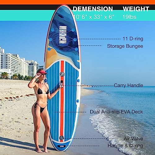 Niphean Inflatable Paddle Board, Niphean Inflatable Stand Up Paddle Board with Durable SUP Accessories, 11' and 10'6'' Sta...
