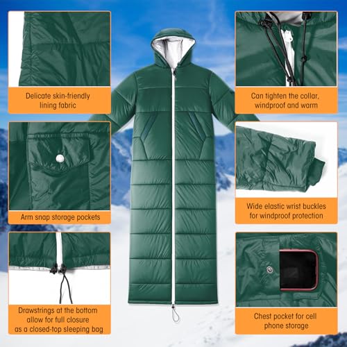 Macarrie Wearable Sleeping Bag for Adults with Sleeves and Hood, 74 Inch Long 0 Degree Cold Weather Insulated Weather Slee...