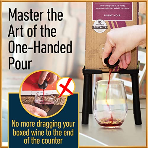 IMPRESA Boxed Wine Dispenser Stand - 3L Capacity, 5.5" H, Black, Glass Elevated Wine Box Stand - One-Hand Drink Dispensing