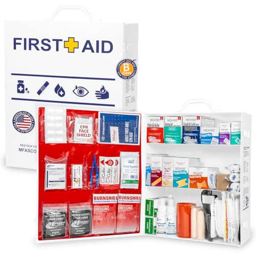 MFASCO 2021 ANSI/OSHA Compliant First Aid Kit - Large, Wall Mountable - with Medications - ANSI Standard 2021 First Aid Ki...