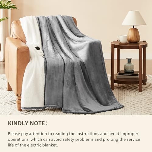 Homemate Heated Blanket Electric Throw - 50"x60" Heating Blanket Throw 1/2/4/6/8 Hours Auto-Off 10 Heat Level Over-Heat Pr...