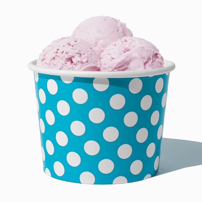 UNIQ 1000-Count 16 oz Polka Dot Paper Ice Cream Bowls Blue Color | Disposable Dessert Bowls for Hot or Cold Foods | Ice Cr...