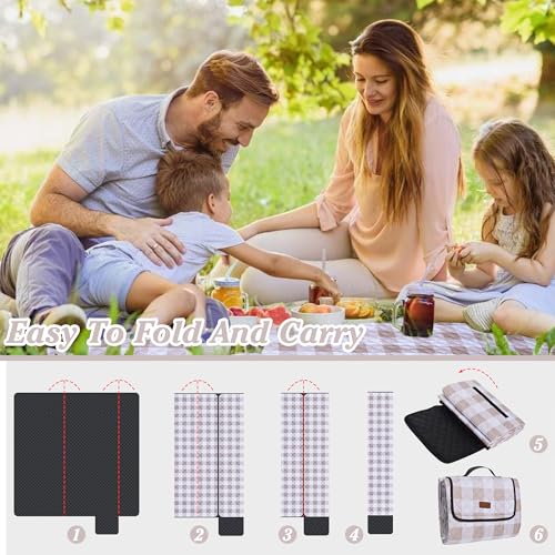 Extra Large Picnic Blanket 80''x 60'' Picnic Mat Waterproof Sand Proof Foldable for Beach, 5-Layer Outdoor Blanket for 6 t...
