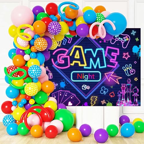 Mocsicka Game Night Backdrop Banner Glow Gaming Birthday Party Decorations for Adults Kids 7x5ft Chess Board Video Game On...