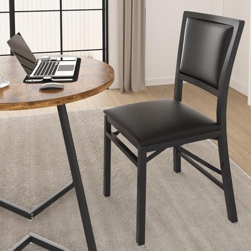 VECELO 4 Pack Folding Chairs with Cushion, Foldable Padded Seats with Heavy Duty Metal Frame for Kitchen/Dining/Living Roo...