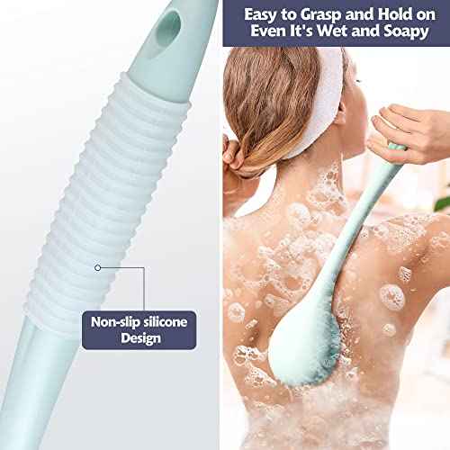 BEDELITE Back Scrubber for Shower - Long Handle Bath Brush (16.4 inches) with Soft Bristles, Exfoliating Body Brush for Men & Women(Blue)