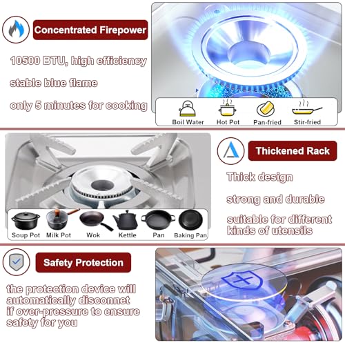 MOZODAWN Dual Fuel Camp Stove with Butane and Propane Compatibility, 10500 BTU Portable Camping Stove with Carrying Case, ...