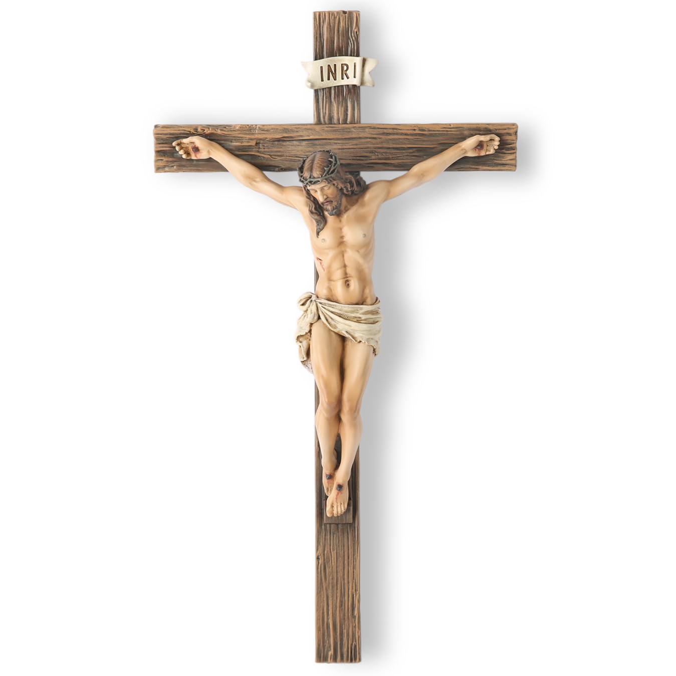 BC Catholic Crucifix Wall Cross, Jesus Christ Inspirational Home Décor, Religious Devout Gift, 10"H, Renaissance Sculpture Handmade by Buildclassic