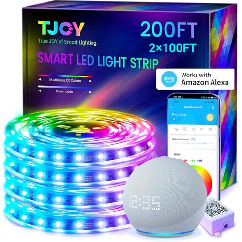TJOY 200ft Smart Led Strip Lights for Bedroom, Alexa Light Strip,2835 RGB Color Changing Music Sync Rope Lighting with App...