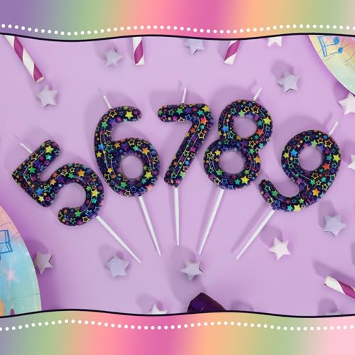 Elekfx Kpop Theme Number 6 Candle, Purple Star Cake Topper, Dark Fantasy Demon Style Girls Kpop Birthday Decorations Party...