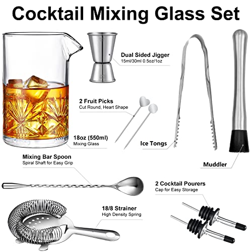 Cocktail Mixing Glass, veecom 18oz Mixing Glass 10 Piece Old Fashioned Kit, Cocktail Mixing Glass Set Bartender Kit with C...