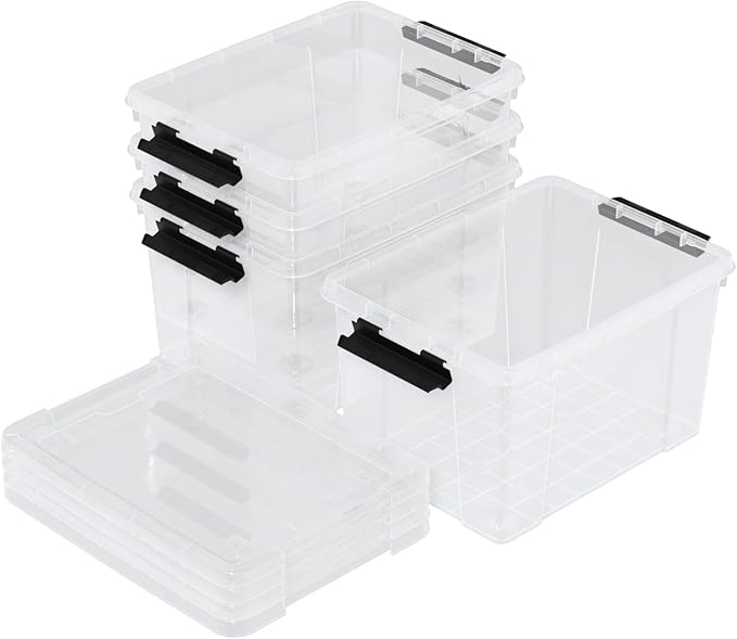 22 Quart Plastic Clear Storage Box with Wheels, Plastic Storage Bins with Lids, Latching Bins, 4 Packs