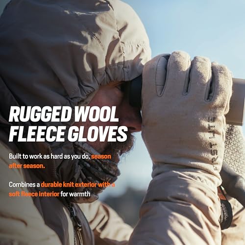 First Lite Rugged Wool Fleece Glove - Heavyweight Merino Wool Hunting Gloves with Silicone Grip and Touchscreen Compatible