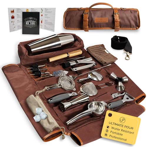 Professional Bartender Kit Travel Bag with Cocktail Shaker Set | Portable Bartending Mixology Bar Set with 18/28 oz Boston...