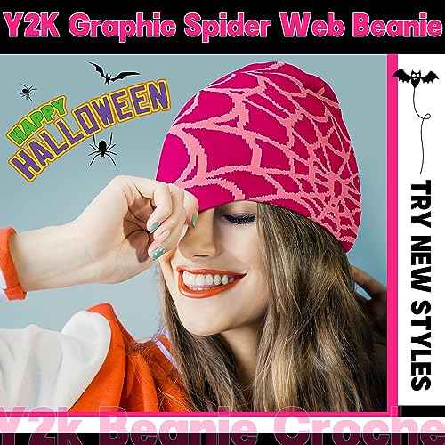 Jeyiour 4 Pcs Y2k Beanies Spider Web Pattern Beanie Gothic Acrylic Knitted Hat Casual Streetwear Outdoor for Men Women
