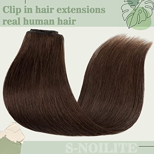 S-noilite Clip in Human Hair Extensions Full Head 8 Pieces/Set Long Straight Silky Soft Clip on Hair (18"-100g #4 Medium Brown)