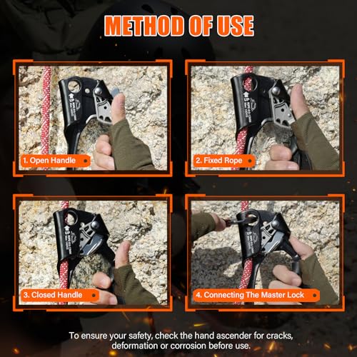 UIAA & CE Certified Rope Ascender Aluminum Alloy Rock Climbing Gear Strong Rigging Rappelling Equipment for Rock Tree Clim...