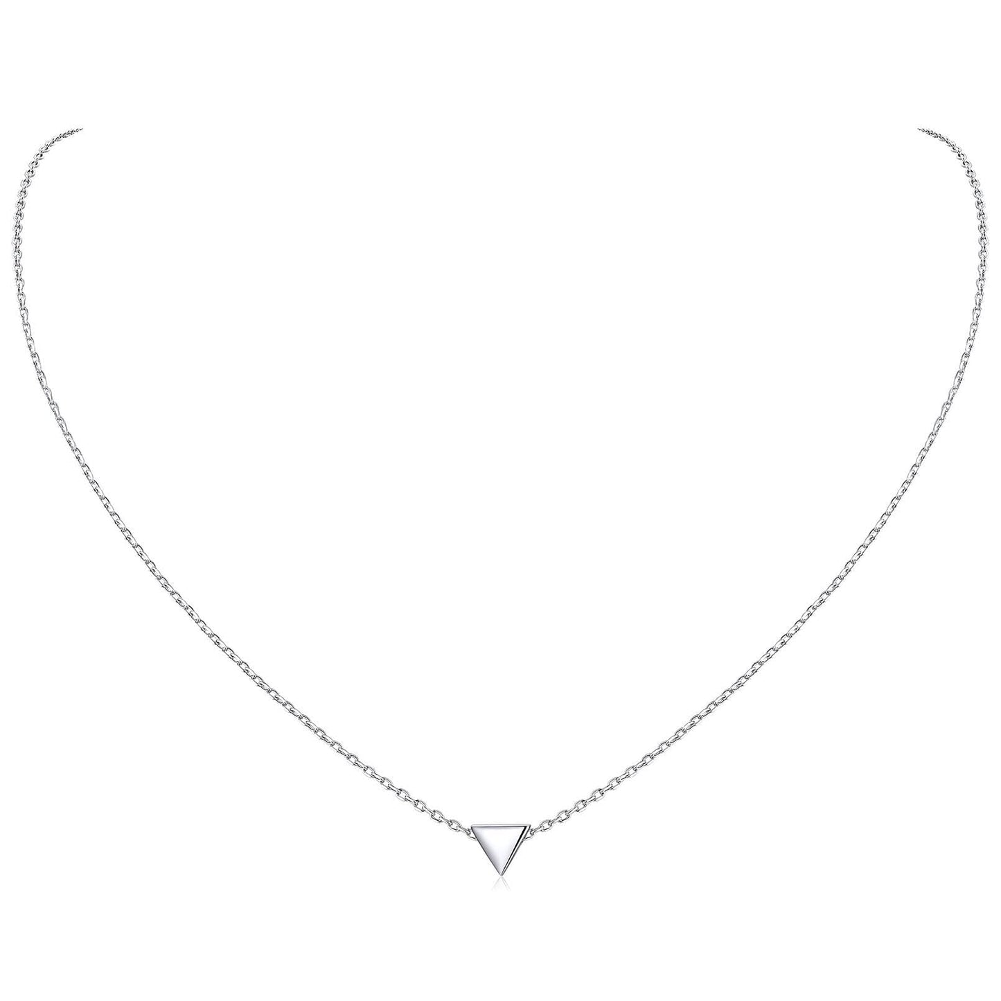 Hypoallergenic 925 Sterling Silver Tiny Pendant Necklace, Delicate Simple Geometric Triangle Necklaces for Women