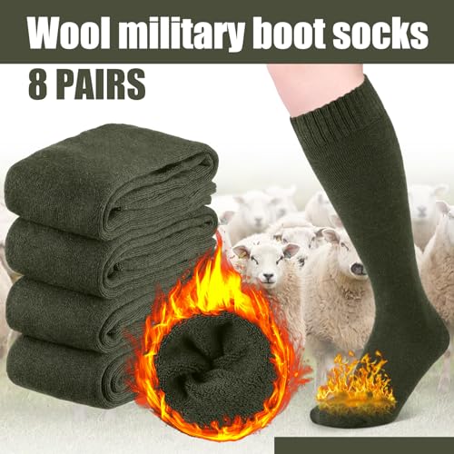 Twistover 8 Pairs Men's Wool Military Boot Socks Thermal Army Socks Hunter Boot Anklets Men Thick Wool Anklets for Cold We...