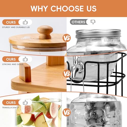 1.5 Gallon 2 Pack Glass Drink dispenser,Beverage Dispenser for parties supplies With Wood Stand,Water Dispensers with spig...