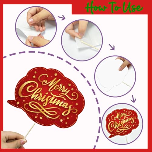Christmas Photo Booth Props Kit, 24Pcs Fun Photo Props & Selfie Frame for Christmas Photos Decoration, Funny Santa & Ginge...
