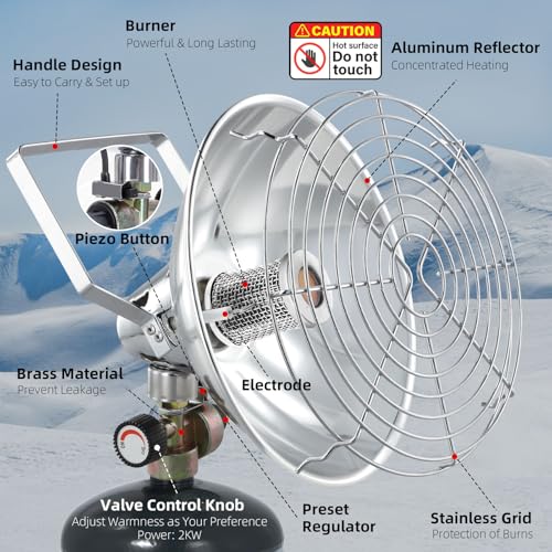 Roykaw Golf Cart Propane Heater for 1 LB Cylinder, 6300 BTU Heater Propane with Cylinder Stand, Portable Propane Heater fo...