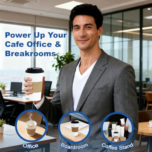 16 oz Coffee Cups + 16 Extra Cups Bulk Disposable To-Go Paper Cups with Lids and Sleeves for Hot Beverage, Chocolate, Coco...