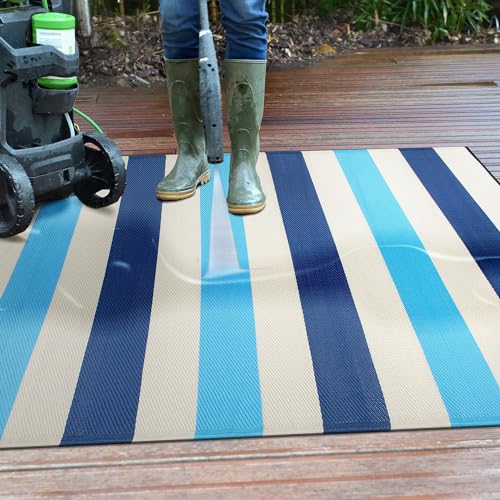 Rugshop Contemporary Stripe Reversible Crease-Free Waterproof Premium Recycled Plastic Outdoor Rugs for Patio,Backyard,RV,...