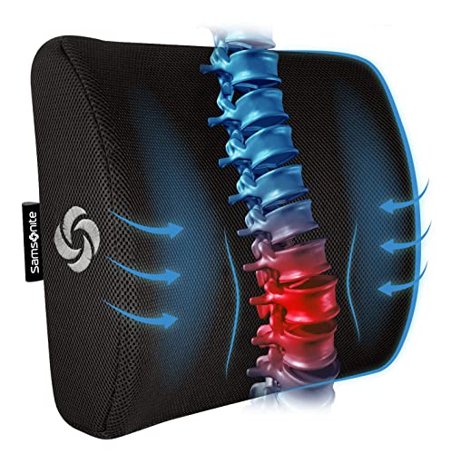 Samsonite Ergonomic Lumbar Support Pillow for Office Chair, Gaming Chair, or Car, Memory Foam Cushion with Breathable Vent...