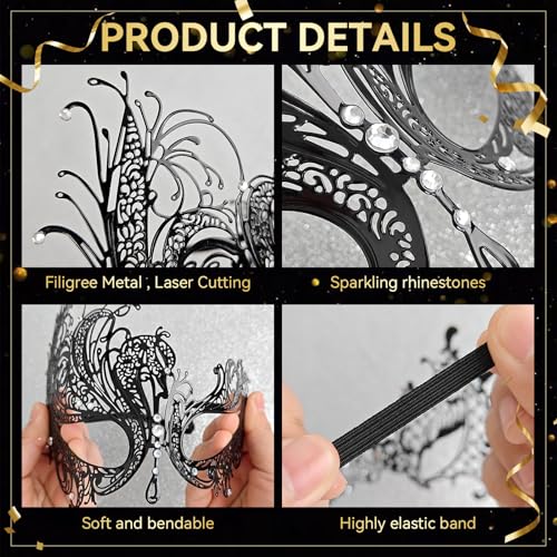 EMORBALS Masquerade Mask for Women, Masquerade Mask for Venetian Ball, Wedding, Mardi Gras&Costume Party, Stretch Cord Design