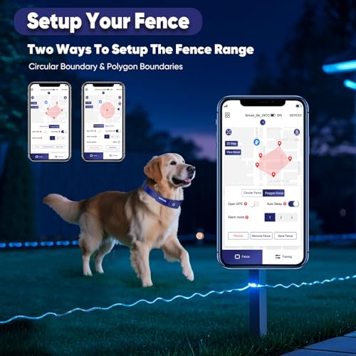 GPS Electric Dog Fence with Free App, Wireless Fence System with Training Collar, Adjustable of Dogs Portable Fence for Ou...